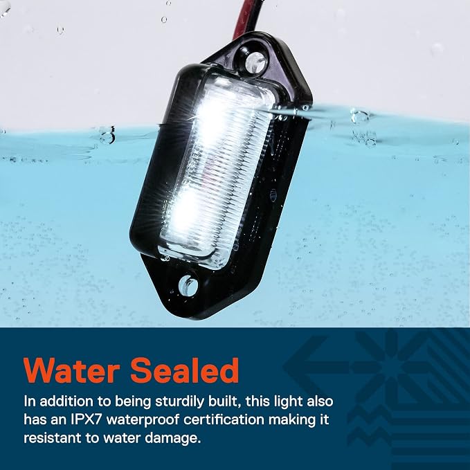 True Mods 2pc Black Boat Trailer LED License Plate Lights [DOT FMVSS 108] [SAE L] [Surface Mount] [Waterproof] [12V DC] Universal Courtesy Step Tag Lamp for Auto Work Utility Flatbed Semi Truck RV