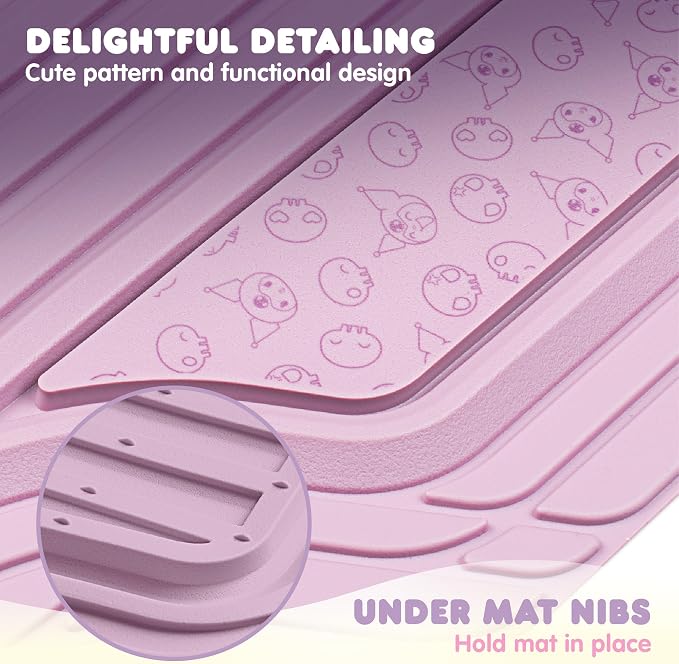 Kuromi Car Mats 4pc Floor Mats for Cars Trucks SUVs Lavender Purple Car Floor Mats for Women Men Accessories Rubber Heavy Duty Cute Non-Slip Always Front Rear Hello Kitty Pink Car Accessories