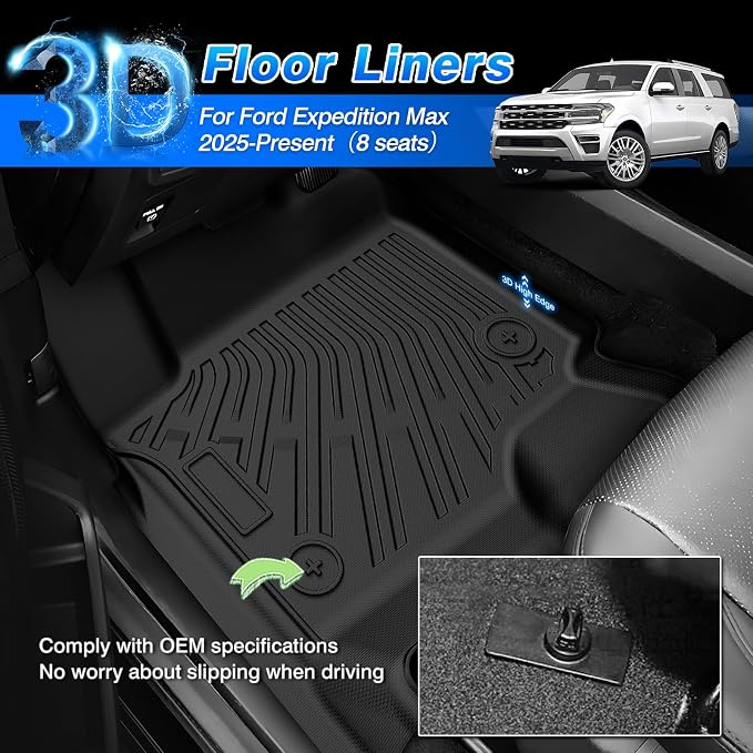 Cartist Floor Mats for Ford Expedition Max 2025 2026 (Only for 8 Seats), All Weather Cargo Liner for Expedition Max Accessories, Heavy Duty Car Mats, Car Accessories