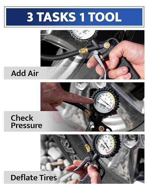 GERCHWAY Tire Inflator with Pressure Gauge – Large Glow Dial, Swivel Air Chuck with Gauge and Air Compressor Accessories – 100 PSI