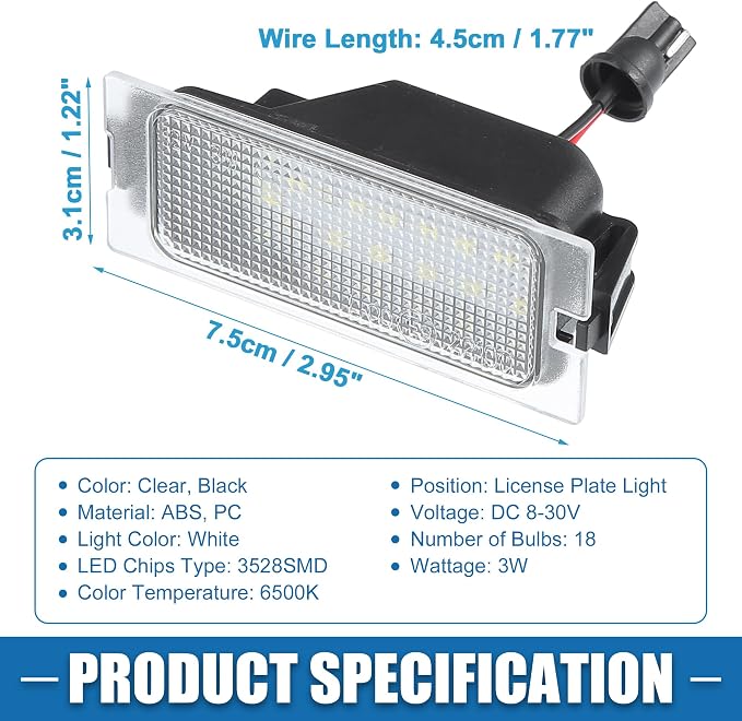 Car 6500K White LED License Plate Light Assembly No.7T4Z-13550-A 3528SMD for Ford Edge 07-14 for Ford Escape 08-12 ABS Clear (Set of 2)