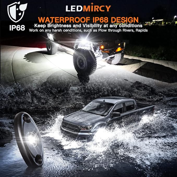 LEDMIRCY R1 Pure White Rock Lights Kit with Switch Wire Harness 12PCS Super Bright LED Rock Lights White for Offroad Trucks ATV UTV SUV High Power Underglow Under Body Light Waterproof Shockproof