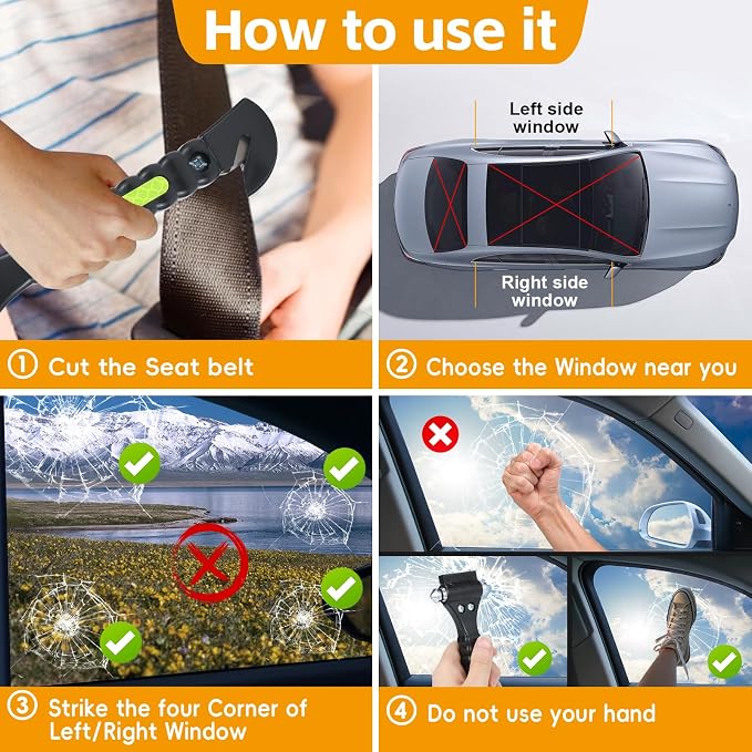 Car Window Breaker Tool, 2-in-1 Emergency Escape Tool with Window Breaker and Seat Belt Cutter, Safety Emergency Car Escape Tool for Car