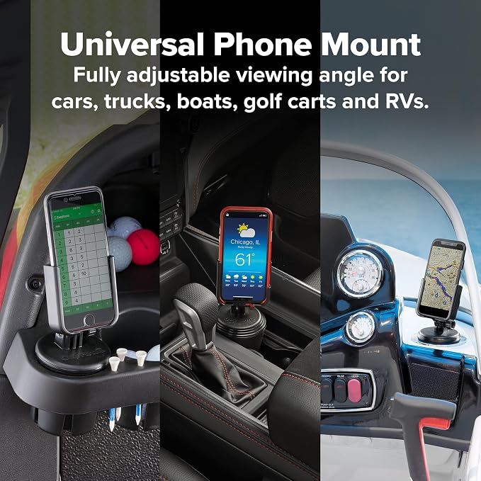 WeatherTech CupFone, Universal Cup Holder Phone Mount for Cars – Adjustable & Secure Fit with Open Access for Charging – Compatible with iPhone, Android - Metal Knobs, Royal Blue
