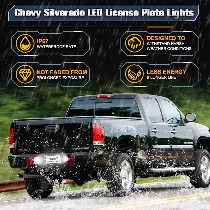 POPMOTORZ LED License Plate Lights Tag Lamps For Chevy Silverado GMC Sierra 1500 2500 3500 Suburban Tahoe Avalanche Traverse Yukon XL Cadillac Escalade Red OLED Neon Tube Pure White LED Tag Lights