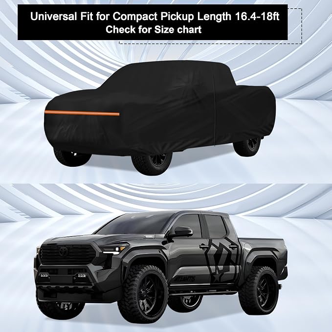 Amooca Heavy-Duty Car Covers Waterproof Sun-Proof All Weather for Automobiles Snow Cover 420D with Door Zipper Cotton Lining Universal Fit for Compact Pickup Truck Length 16.4-18ft