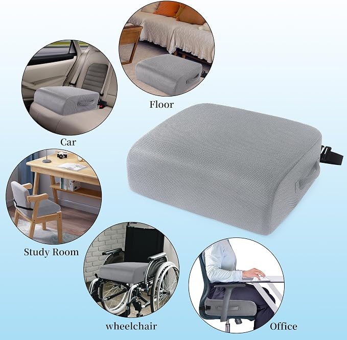 MABOZOO Extra Thick Chair Cushions,Office Chair Booster Seat Cushion to Raise Seat Height for Pain Relief,18 x 16 x 6 inch Non Slip Memory Foam Thick Cushion with Carry Handle（Grey）
