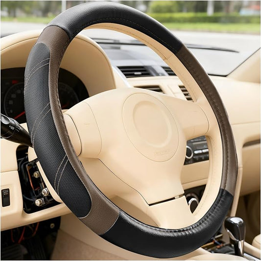 Car Steering Wheel Cover, 14.5-15" Non-Slip Soft Leather Breathable Sporty Steering Wheel Protector, Comfortable Automotive Interior Protection Accessories, Universal for Vehicles (Orange)