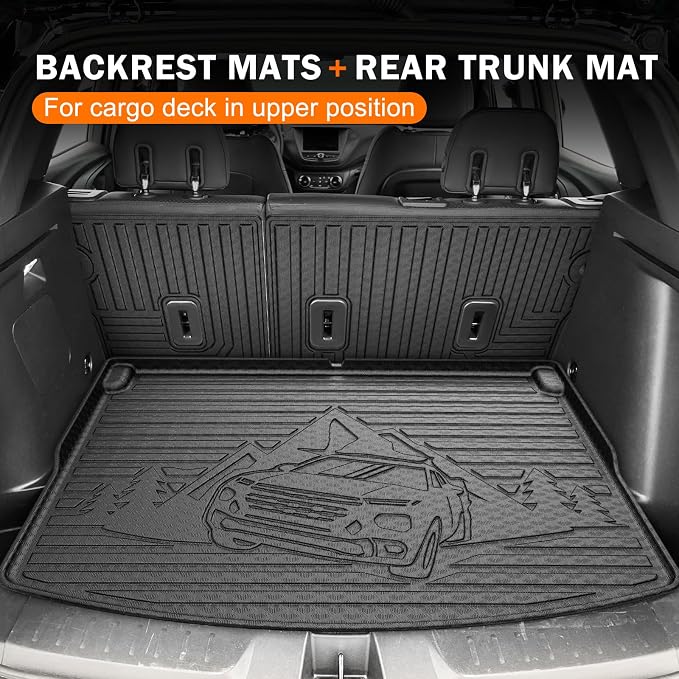 KUST Floor Mats for 2021-2026 Chevy Trailblazer Accessories (AWD Only) | Rear Cargo Trunk Mat (Cargo Deck in Upper Position), Front Rear Car Mats All Weather Protection, TPE Rubber, Raised Edge