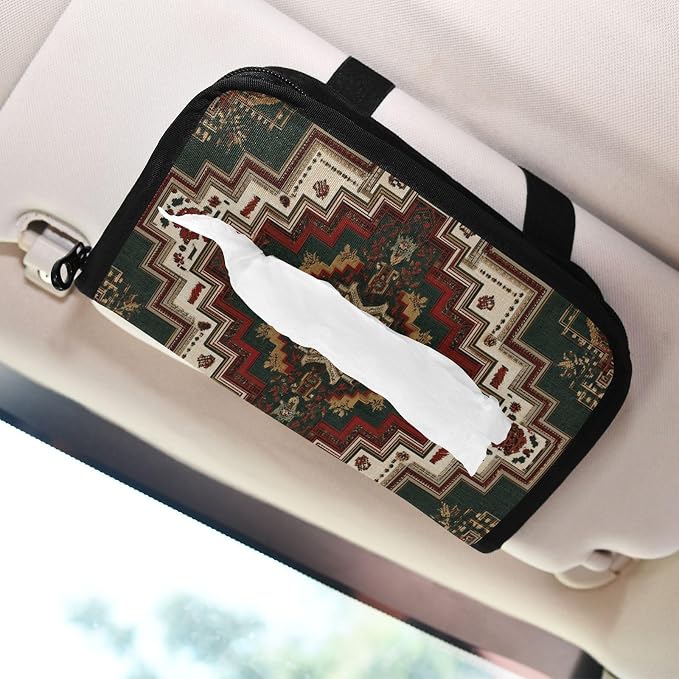 Car Visor Tissue Holder Mask Holder for Car, Car Tissue Box Sun Visor Napkin Holder Car Visor Accessories Adjustable Straps Reusable Durable Easy to Install Boho Olive Green Decor
