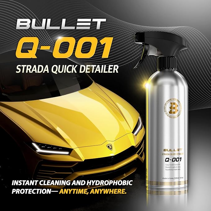 BULLET Q-001 Quick Detailer Spray Wax for Cars, Ceramic Coating with Hydrophobic Shine, Water Beading & Slick Finish, Easy Wipe-Off Detailer for Paint, Glass, Wheels & Trim, 16.9 oz Bottle