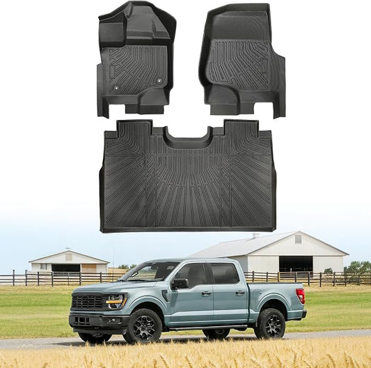 Floor Mats for Ford F150 SuperCrew Cab 2015-2025 &F-150 Lightning 2022-2025 | (Only Fit without Rear Under-Seat Fold-Flat Storage), TPE All Weather Protection Waterproof Non-Slip (Two-Row Floor Mats)