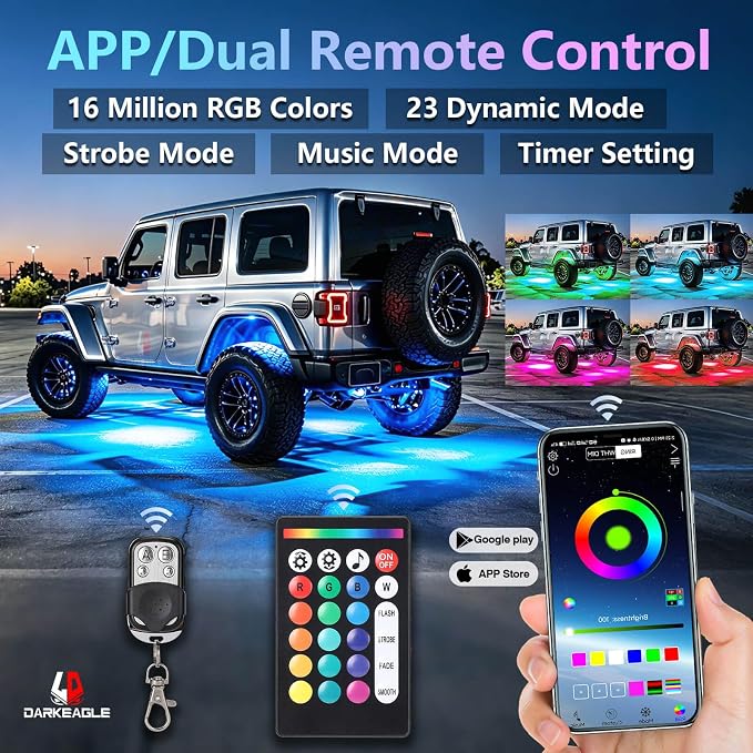 8Pods Full Angle RGB LED Rock Lights Full Kit for Jeep Trucks ATV UTV SXS RZR SUV Golf Cart Offroad Pickup, 240Chip Waterproof Multicolor Underglow Light with APP/RF Remote, Neon Underbody Accent 12V