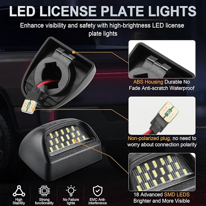 LivTee LED License Plate Light Assembly, Tag Light Fits Chevy Silverado 1500 2500 3500 1999-2013, Tahoe, Suburban, Fits GMC Sierra, Yukon XL, Cadillac Escalade, Car Accessories, Xenon White(6000K)