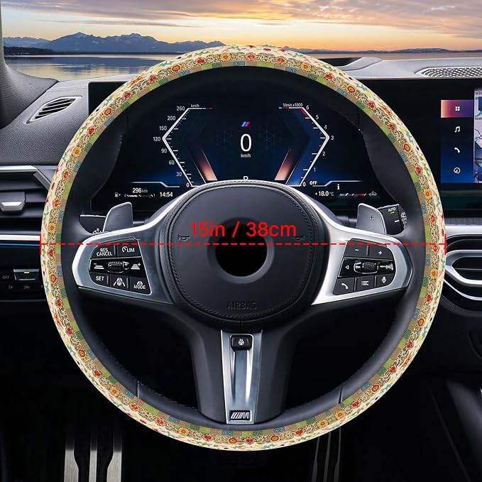 Steering Wheel Cover Neoprene Material Most Cars Men&Women Universal 15 inch Premium Non-Slip Spring Steering Wheel Protector Floral Car Accessories