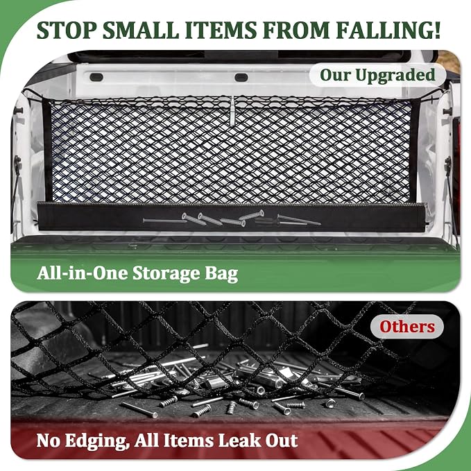 3-Layer Cargo Net for Chevrolet Silverado, GMC Sierra 1500/2500HD/3500HD 2019-2026, Truck Bed Net Organizer with Zipper Bag, Heavy Duty Oxford Storage Net for Groceries with Carabiners