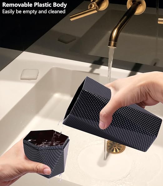 Ginsco Car Trash Can with Lid, 2 Pack Mini Car Trash Can Cup Holder, Cars Garbage Can Car Accessories for Interior, Leakproof Car Trash Bin, Multipurpose Trash Can for Cars (Carbon Fiber Pattern)