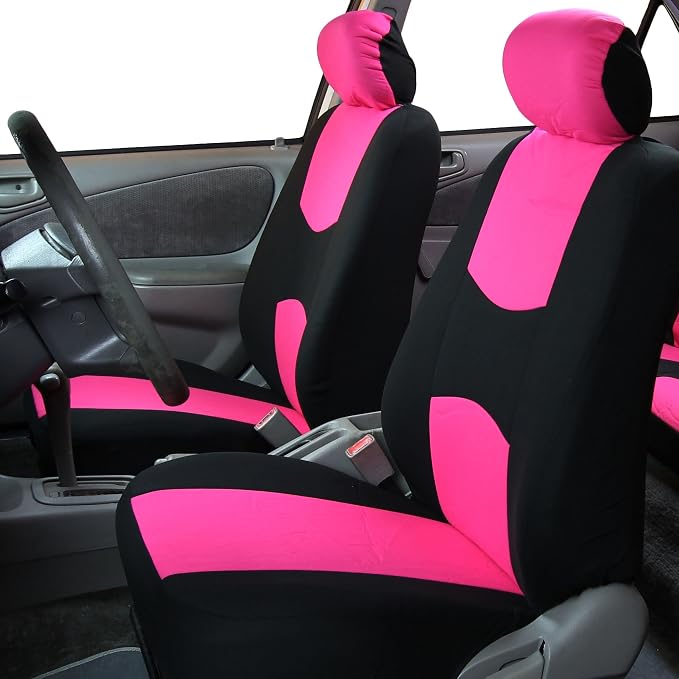 FH Group Car Seat Covers Front Set in Cloth - Car Seat Covers for Low Back Car Seats with Removable Headrest,Universal Fit,Automotive Seat Covers,Washable Car Seat Cover for SUV,Sedan,Van Pink