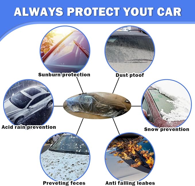 Plastic Car Cover with Elastic Cord,21.32x12.46 Ft Car Covers for Automobiles to Isolate from Dust/Rain,Clear Vehicle Accessories Disposable Cars Covers Fit Cars & Small SUVs