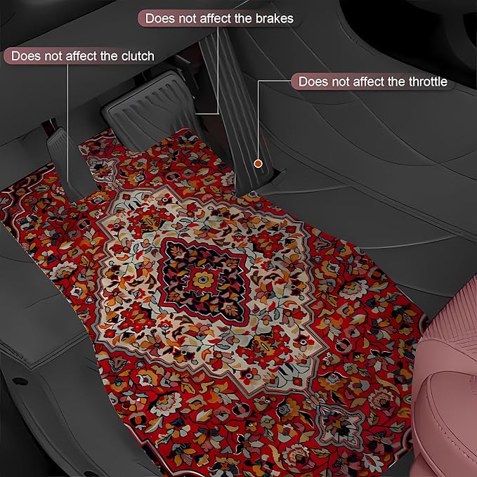 Universal Fit Car Floor Mats Set of 4Pcs, Bohemian Retro Red All-Weather Front Rear Car Carpet Mats, Non-Slip Car Floor Mat Car Accessories for Automotive Trucks SUV Sedans Vans