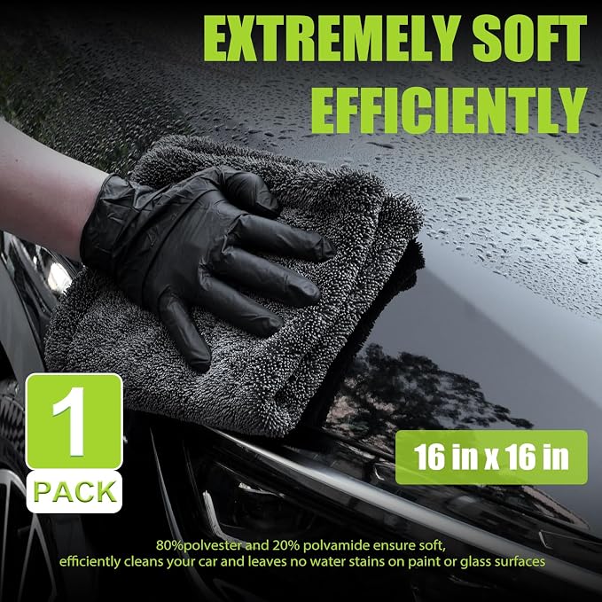 TTRCB 2 Pack Car Drying Towel, 1300 GSM Microfiber Towels for Cars (36" x 24" & 16" x 16"), Car Wash Mitt, Ultra-Absorbent, Streak Free, Car Wash Kit, Car Cleaning Detailing Supplies for SUVs, Trucks