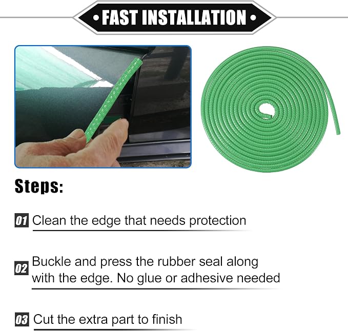 Car Door Edge Guard, 16.4ft U Shape Rubber Edge Trim Seal Strip Protector Universal for Car Truck ATV Boat Multifunctional No Glue PVC Iron Green