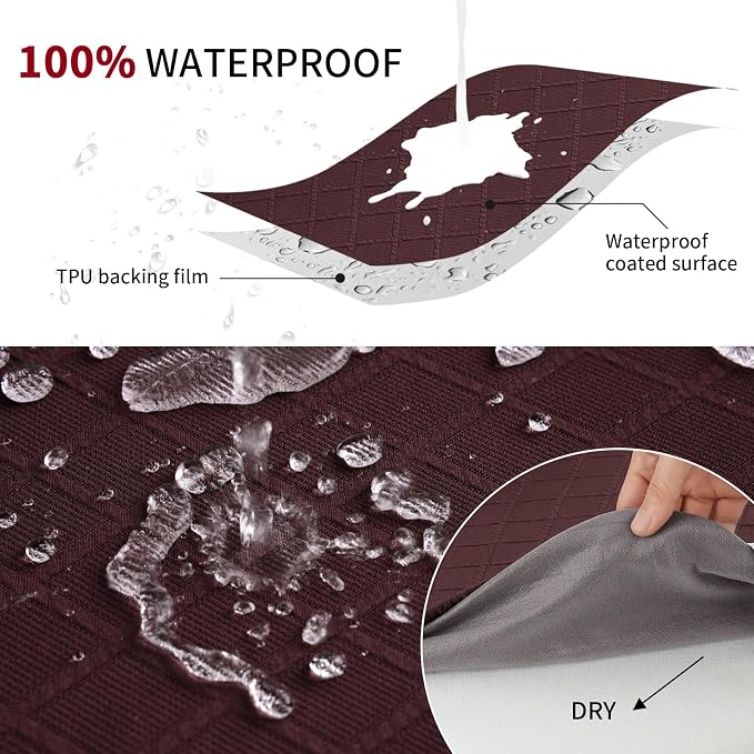 Fuloon Waterproof Seat Cushion Covers 4 PCS, Stretch Jacquard Chair Seat Covers Washable Dining Room Seat Slipcovers Removable Kitchen Chair Protector (4, Waterproof-Chocolate)