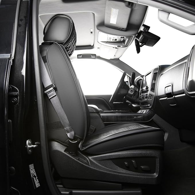 JOJOBAY Chevy Silverado Seat Covers,Leather Seat Covers for GMC Sierra,Custom Fit 2007-2026 1500 2500HD 3500HD Crew Double Extended Regular Cab,LT LZT RST Trail Boss(Front Pair,Black)