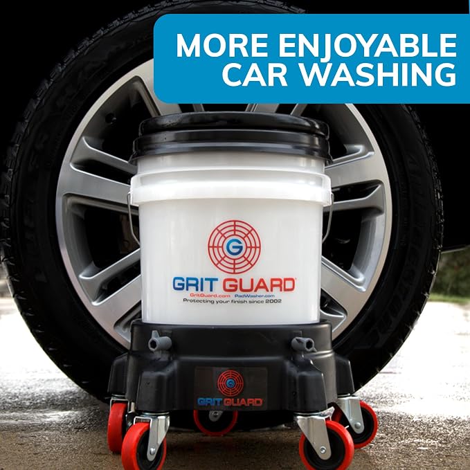 Grit Guard 5 Gallon Washing System | Includes 5 Gallon Bucket, Grit Guard, Bucket Dolly, and Gamma Seal Lid | for Car Wash and Detailing | Red - Made in the USA