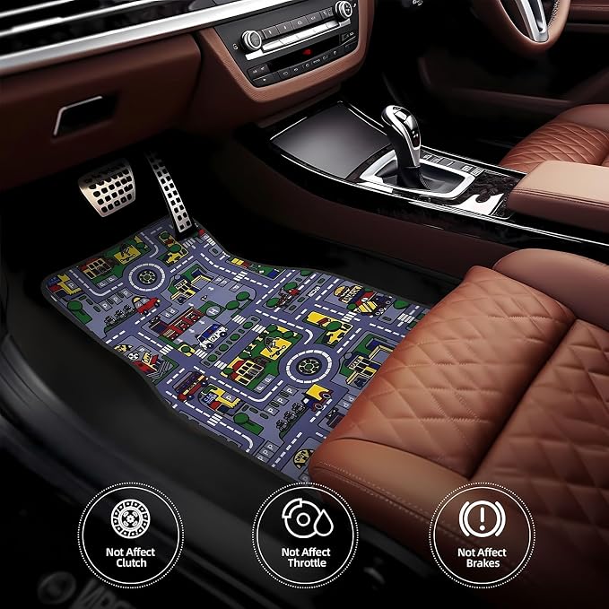Universal Fit Car Floor Mats Set of 4Pcs, Intersecting City Roads All-Weather Front Rear Car Carpet Mats, Non-Slip Car Floor Mat Car Accessories for Automotive Trucks SUV Sedans Vans