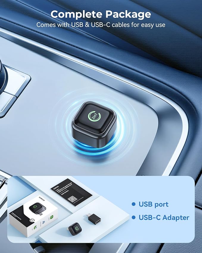 KUKIHO 2-in-1 Wireless CarPlay & Android Auto Adapter – Instant Auto-Connect, Low Latency, USB-C & USB-A Compatible for Factory Wired CarPlay Vehicles