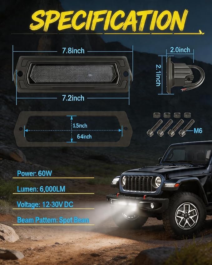 7 Inch Flush Mount LED Pods Bumper Lights 2PCS 120W Off Road Reverse Light | 12000LM Diffusion Beam Driving Backup Lights IP68 Waterproof + DT Harness Kit Flush LED Work Light for Truck SUV ATV UTV 4x4