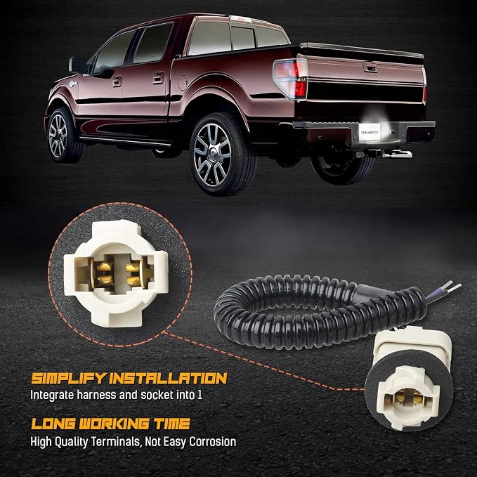 LED License Plate Light with Socket Wiring Harness Plugs Compatible with Ford F150 F250 F350 F450 F550 Superduty Ranger Explorer Bronco Excursion Expedition, 6500K White
