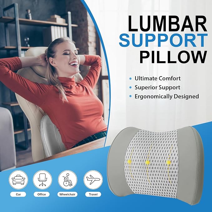 Lofty Aim Lumbar Support Pillow for Car, Car Seat Back Support for Driving | Memory Foam Car Lumbar Support for Driving, Car Back Cushion, Adjustable Straps, Lower Back Pillow, Breathable 4D Mesh, Gray