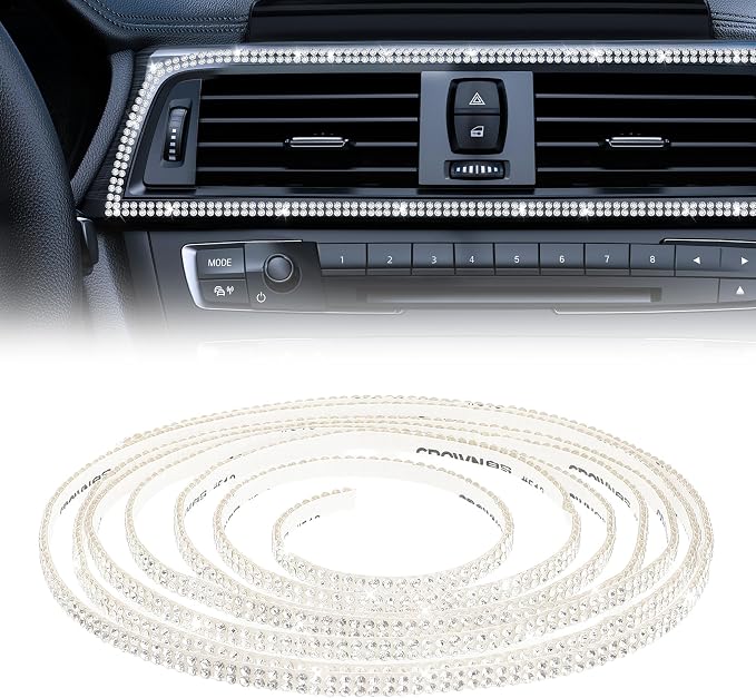 32.8Ft Bling Car Trim Self Adhesive Bling Rhinestone Car Accessories for Women Glitter Crystal Rhinestone Cars Interior Exterior Accessories Sticker DIY Cars Dashboard Diamond Decor for Women (White)