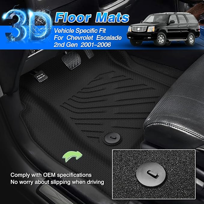 Silverado Floor Mats - Car Mats for Chevy Silverado 1999-2007 /GMC Sierra 1500/2500/3500(Crew Cab)/2000-2006 Escalade/Suburban/GMC Yukon XL, All Weather Floor Mat for Sierra Accessories