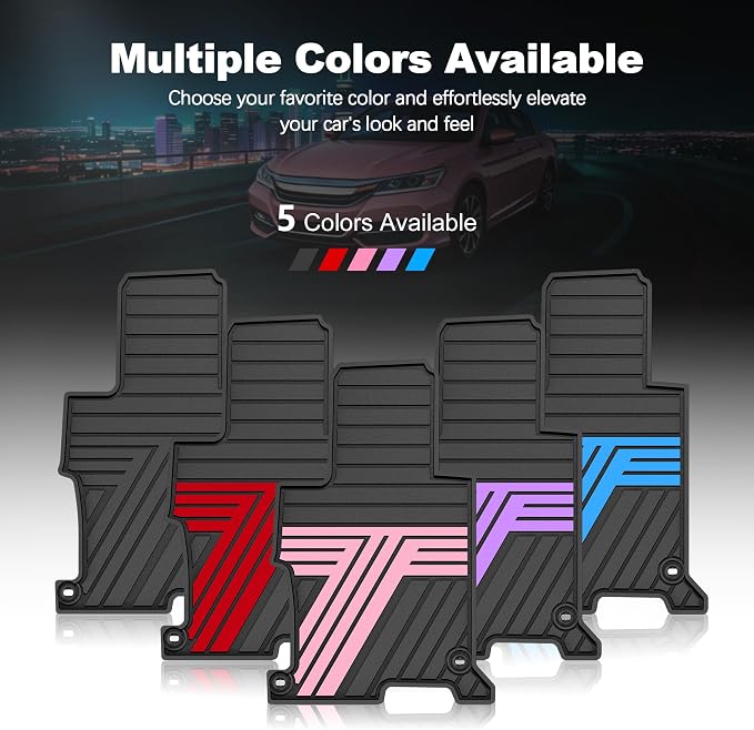 Floor Mats Fit for Honda Accord Sedan 2017 2016 2015 2014 2013, All Weather Rubber Custom Fit Anti-Slip Car Floor Liner, 1st & 2nd Row, Black & Pink (Not for Coupe)