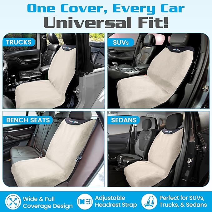 HAPPEGEAR Happeseat Waterproof Car Seat Cover & Protector, Sand | Universal Fit, Car Seat Towel Cover, Non-Slip Backing, Machine Washable, Fits Front & Back, Easy Install & Storage