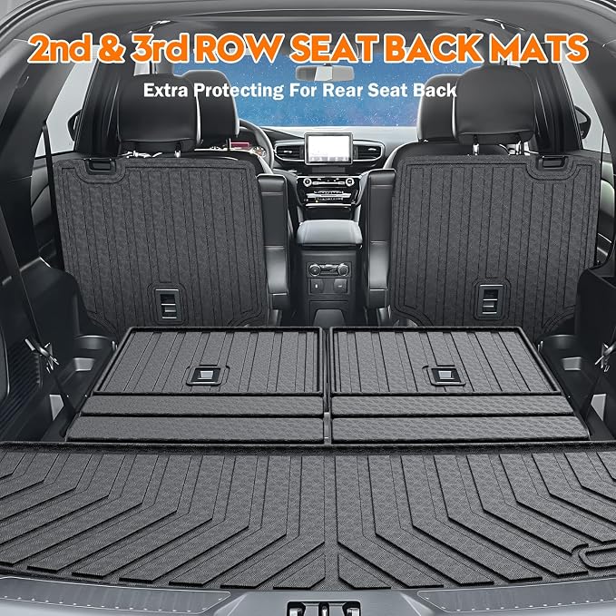 KUST Floor Mats for 2020-2026 Ford Explorer Accessories (6 Seats Only) | 3 Rows Floor Liners, 2nd Row Backrest Mats, Rear Cargo Trunk Mat, TPE Rubber, Raised Edge, Extra Heel Pad Plate