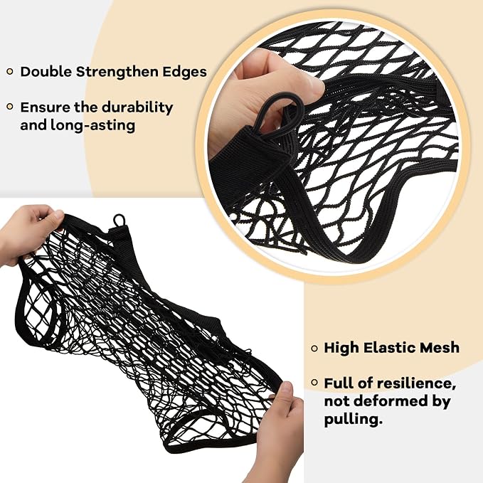 Frienda 2 Pcs 25 x 9.8 Inches Stretchable Small Cargo Net Pocket Boat Storage Mesh Net Elastic Automotive Storage Pouch with Mounting Screws and Hooks for Truck Car SUV Boats