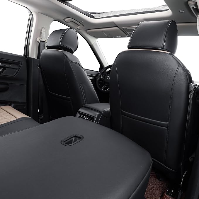 EKR Car Seat Covers for Honda CRV 2017-2022 Leatherette Full Set | Custom Fit for Honda CRV 2017 2018 2019 2020 2021 2022,Factory-Style Interior Upgrade,Full Wrap,Faux Leather(Red/Black)