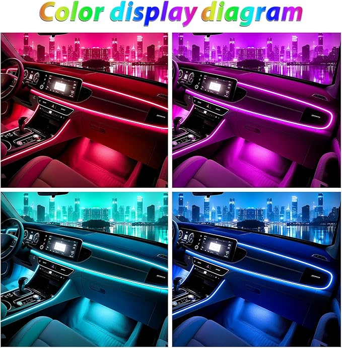 RGB-IC 6 in 1 Car Led Strip Lights, Interior Car Lights, App and Remote Control Ambient Lighting Kit with 16 Million Colors Fiber Optics&Music Sync Rhythm, USB Neon Light Accessories for Console&Door