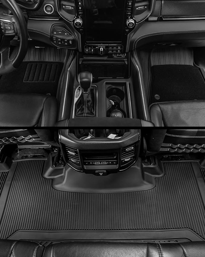 3W Dodge Ram 1500 Floor Mats & Front Carpets for 2019-2024 with Original Storage Under Rear Seat All Weather Floor Liner Car Accessories Ram 1500 New Body Crew Cab (Not for Classic Models)