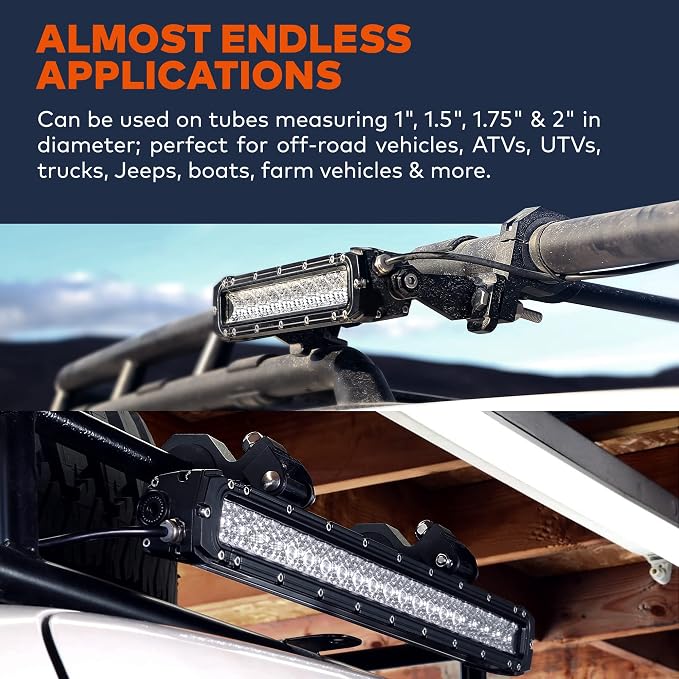 LAMPHUS Off-Road Light Mounting Bracket Bar Clamp Kits [1"/1.5"/1.75"/2" Inch] [Horizontal Bar] [Aluminium] [2 Units] Bull Roll Cage Clamps Mount for ATV UTV