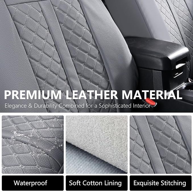 Truckiipa Seat Covers Full Set for Toyota Tacoma, Waterproof Leather Fully Covered Truck Seat Covers Fit for 4th Gen 2024 2025 2026 Toyota Tacoma Double Crew Cab, Full Set, Gray