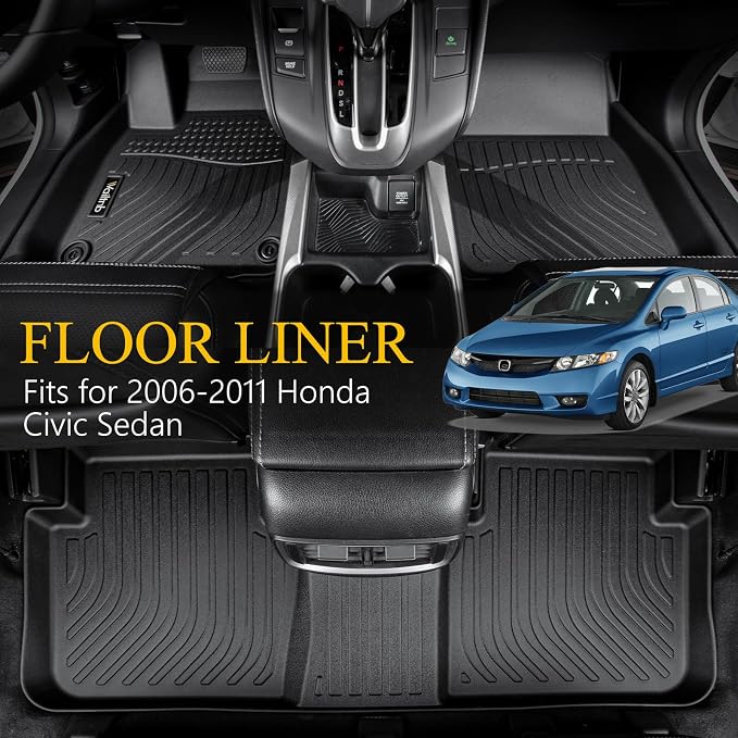 Wailtnb- for Honda Civic 2006-2011 Gasoline 4-Door (Only Sedan Model) Floor Mat All Weather Floor Liner Car Mat for Honda Civic Custom Fit Automotive Full Set Accessories
