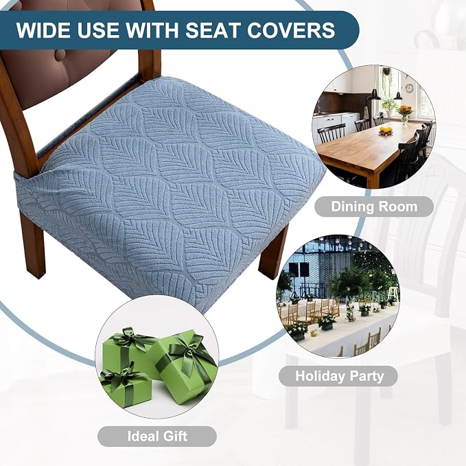 Removable Washable Dining Chair Seat Covers Set of 4,Stretch Jacquard Chair Seat Cushion Protector Slipcovers, Rear Covers