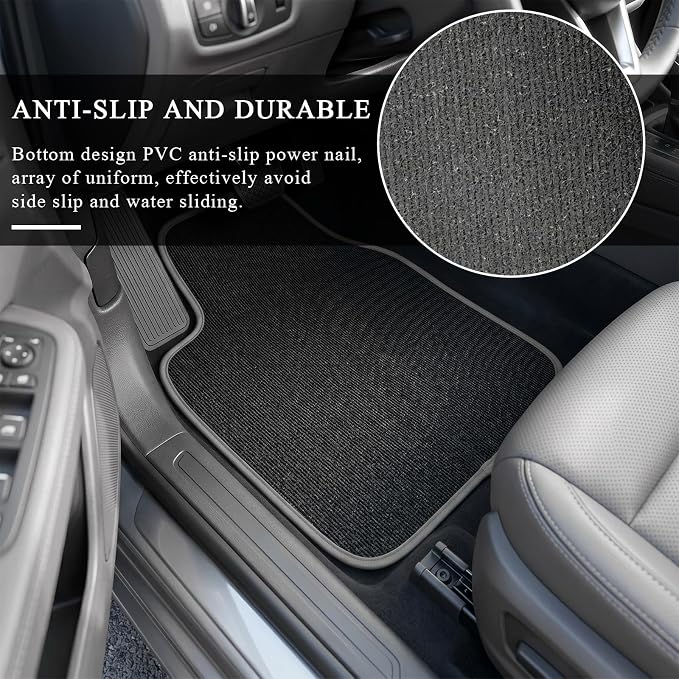 4PCS Car Floor Mats, Anti-Slip Waterproof Car Carpets with Safety Heel Pad, Heavy Duty Floor Mat for All Weather Protection, Universal Trim to Fit for Sedans Trucks SUVs (Black & Gray)