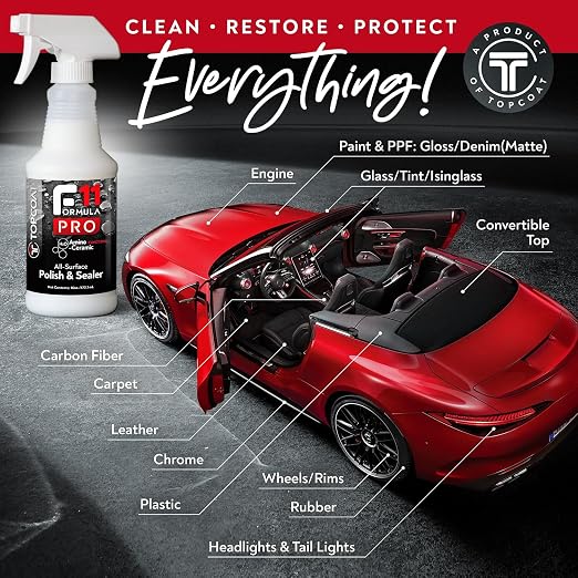 TopCoat F11PRO All-Surface Car Polish & Sealer 8 oz Spray Bottle - Most Advanced Water-Based Ceramic Coating for Cars, Motorcycles, Boats, RVs and More - Car Coating Spray for Shine and Protection