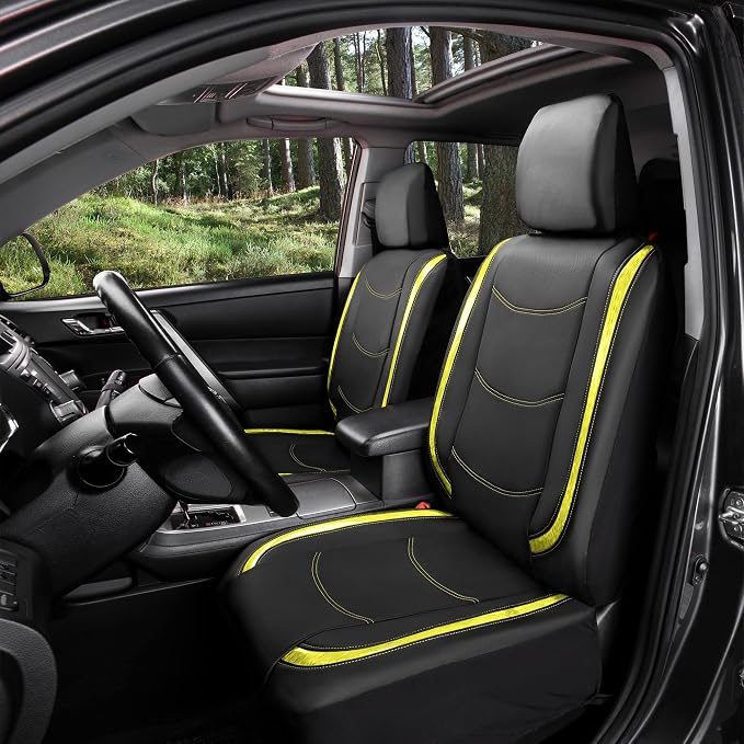 FH Group Full Set Faux Leather Car Seat Covers - Universal Fit, Low Back Front Seat Covers, Airbag Compatible, Split Bench Rear, Seat Cover for SUV, Sedan, Yellow